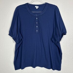 J. Crew Factory women plus size 3X smocked Henley knit top navy 100% cotton